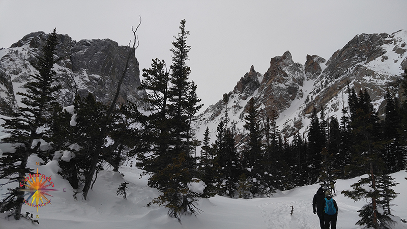 Emerald Lake Snowshoeing RMNP Photo Essay Three Trail follows Tyndall Gorge up to Emerald Lake, with views of Flattop Mountain in the background