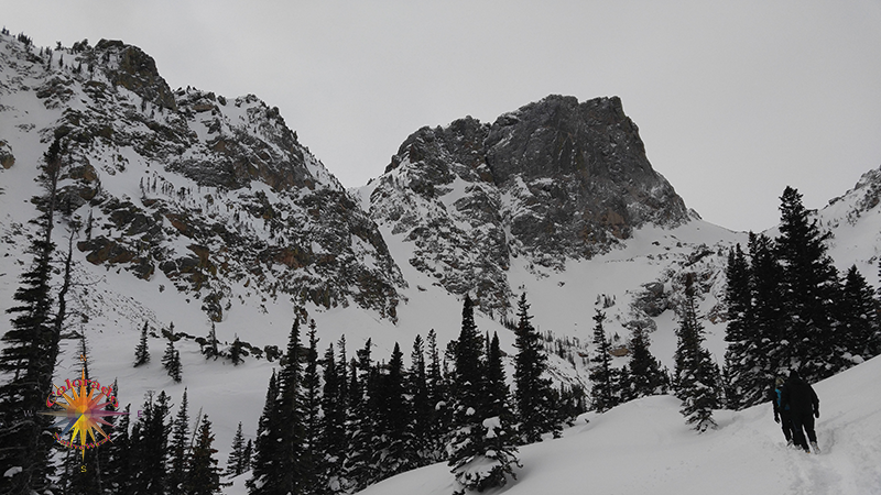 Emerald Lake Snowshoeing RMNP Photo Essay Three Trail follows Tyndall Gorge up to Emerald Lake, with views of Flattop Mountain in the background