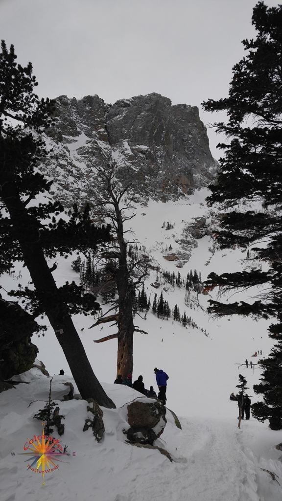 Emerald Lake Snowshoeing RMNP Photo Essay Three Trail follows Tyndall Gorge up to Emerald Lake, with views of Flattop Mountain in the background