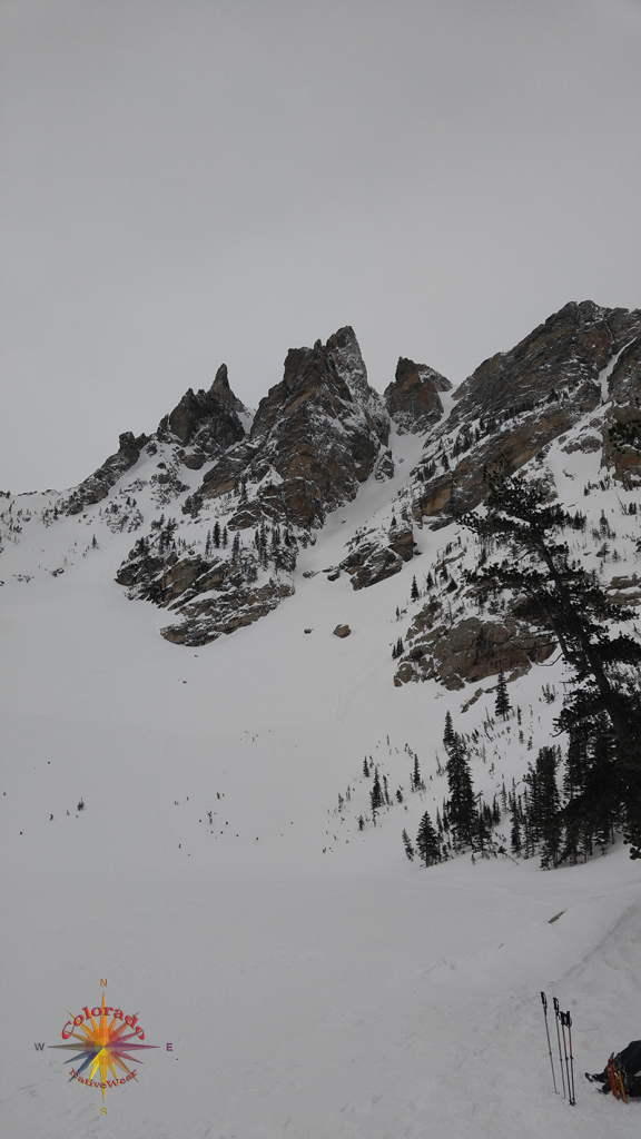 Emerald Lake Snowshoeing RMNP Photo Essay Three Trail follows Tyndall Gorge up to Emerald Lake, with views of Flattop Mountain in the background