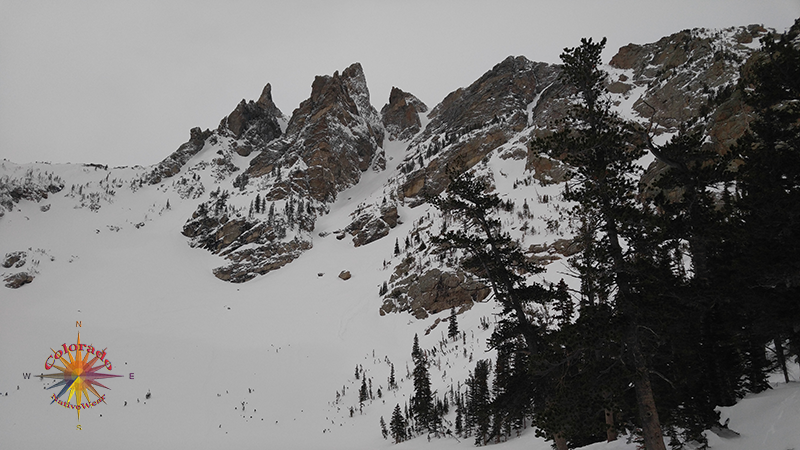 Emerald Lake Snowshoeing RMNP Photo Essay Three Trail follows Tyndall Gorge up to Emerald Lake, with views of Flattop Mountain in the background