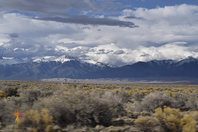 Sage Brush and Dunes on the Drive on Lane 6 N heading towards Great Sand Dunes in Great Sand Dunes Ep-1