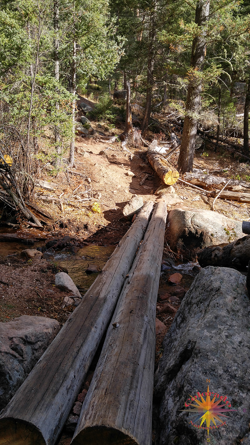 Small stream crossing as you being to climb to the pass and the junction of Goose Creek Trail, in Lost Creek Wilderness Colorado camping