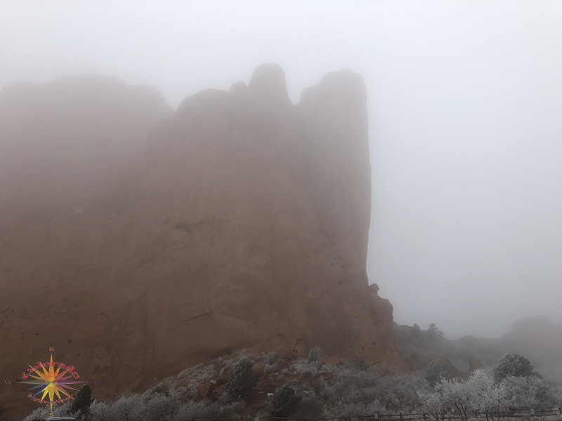 Frosty spring morning in Garden of the Gods, adds depth to the red rocks, Colorado