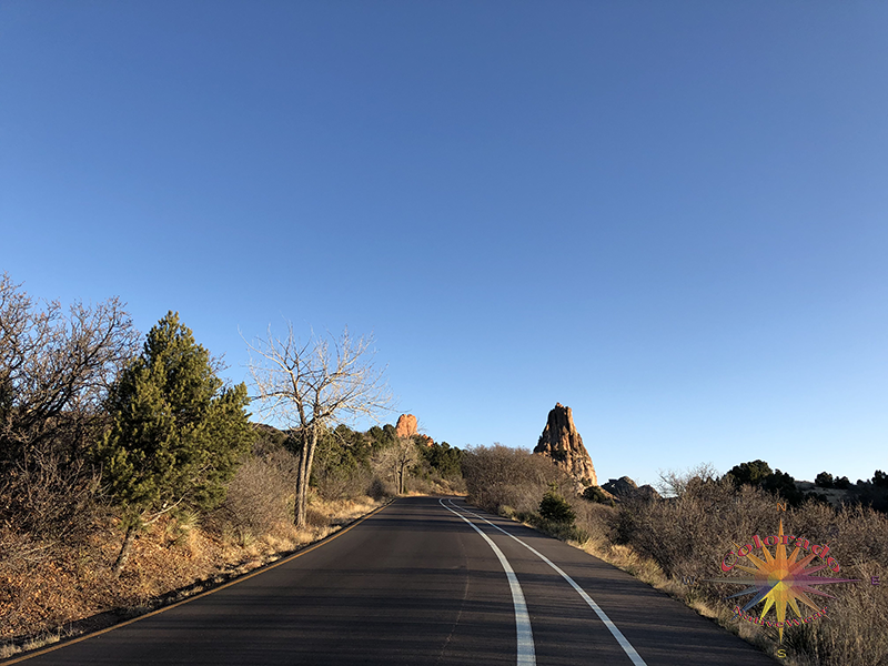Garden of the Gods Photo Essay one shows multi use aspect of Garden of the Gods with Biking and running lane along the road way