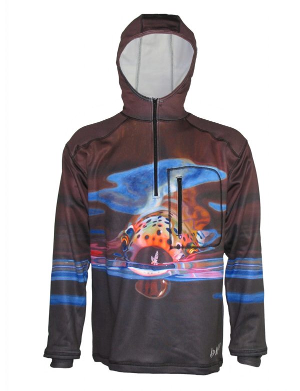 Mayfly Snack 1/4-Zip FlexFleece Fish Adventure Hoodie Rainbow Trout feeding on a mayfly are exciting days on the river