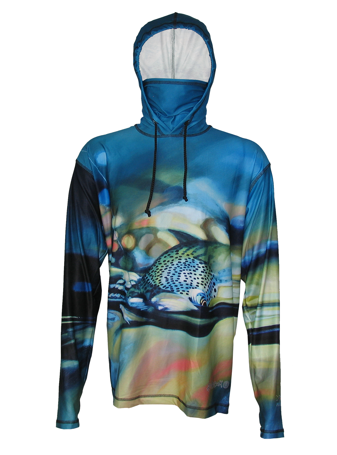 Hoodie Fly Fishing Apparel Took the One Rainbow Trout A D Maddox bring the action of a Rainbow trout taking your dry fly the built in face mask bring great protect on the river, backpacking trail hiking, mountain biking, trail running, or other outdoor activity