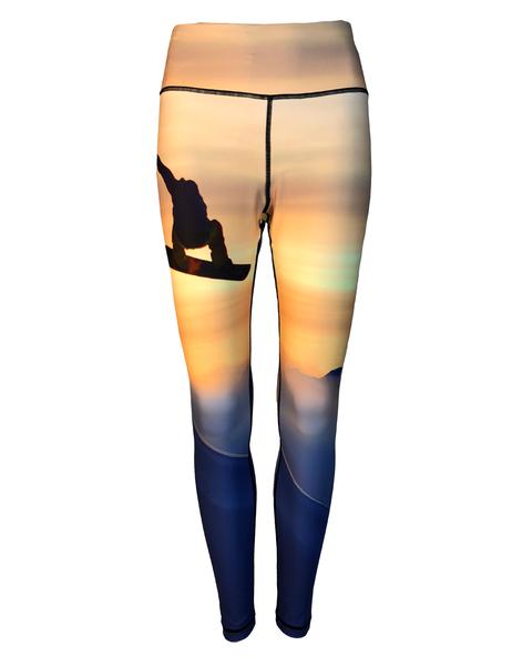 Snowboarder Yoga Leggings create the airborne feel of the day flying through powder down the the mountain or as running clothes for the trail.