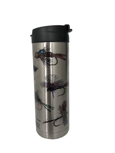 Bunch of Flies Beverage-Bottle is our 18 oz. double walled bottle will keep your cold beverages icy cold and your hot beverages steaming for hours. Shipped with a flip top coffee lid
