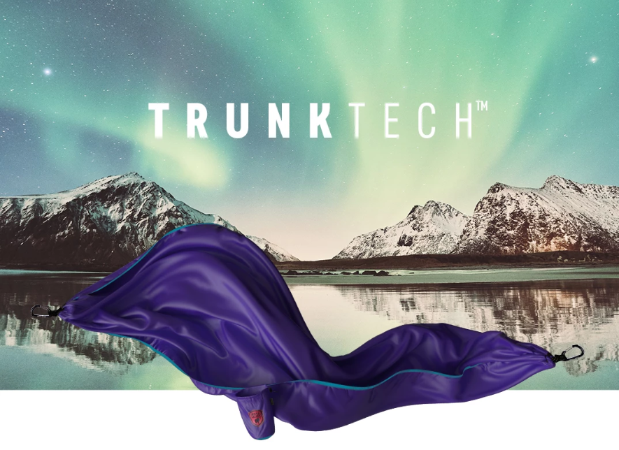 TRUNKTECH™ Hammock Go Camping with the next generation of hammocks woven for explorers. TRUNKTECH™ is purposefully built and technology driven to deliver unparalleled softness, strength, and breathability that even the most rugged of travelers will appreciate. It also packs down smaller than an ordinary parachute nylon hammock and nearly cuts the weight in half. It's all made possible with our specially designed Ripstop Nylon fabric. Woven like a fortress and designed to provide matchless comfort, TRUNKTECH™ is the future of adventure hammocks!