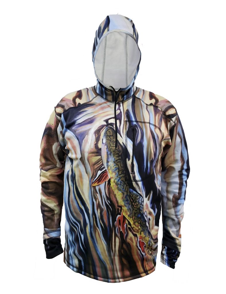 UGV Brook 1/4-Zip Hydrophobic Flex-Shield Hoodie AD Maddox's Brook Trout from the Upper Gros Ventre River in Wyoming. Our 1/4-Zip Hydrophobic Flex Shield