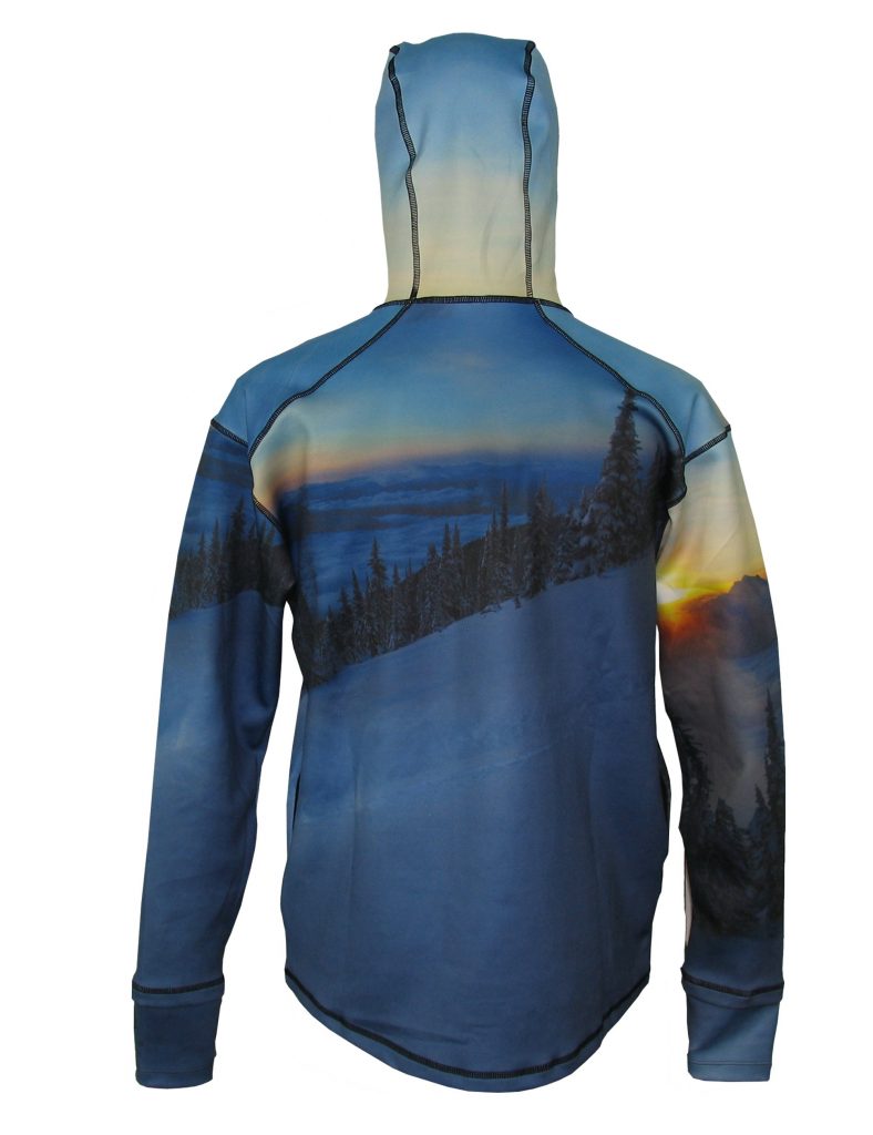 Above The Clouds 1/4-Zip Hydrophobic Flex-Shield Hoodie This one features a lone skier at dawn hitting un-tracked Icelandic powder. Our 1/4-Zip Hydrophobic Flex-Shield Hoodie