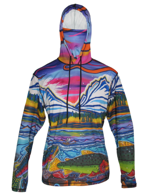 Alpine Lake Graphic Hoodie for that perfect day on the trail or out on the town. Great Sun Protection UPF 50.
